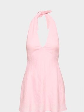 NWT Aritzia Nightscape Linen Halter Dress in Milkshake Pink